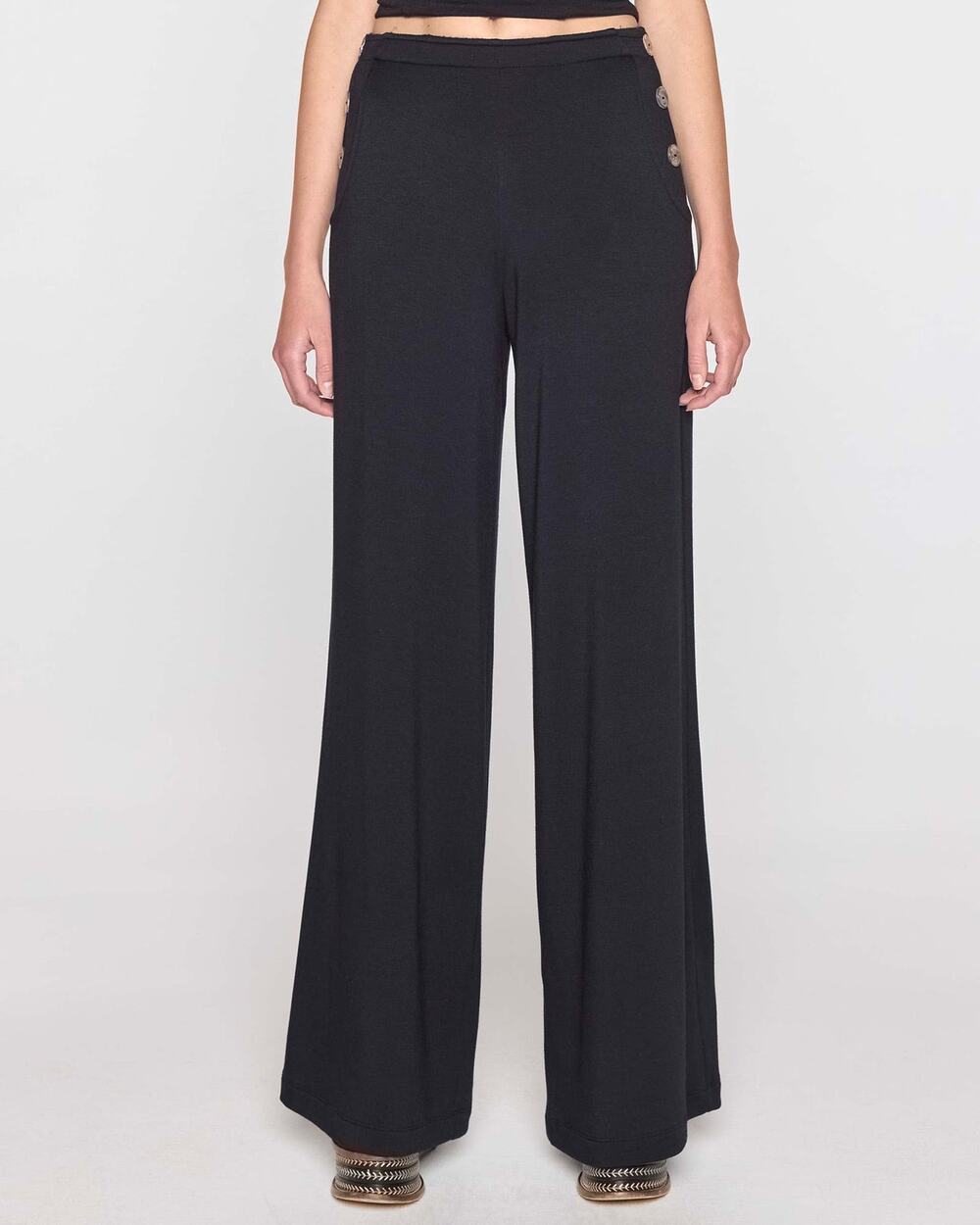 Bleusalt (6/XXL) Palazzo Sailor Pants Wide Leg High Rise Black Pull On Pockets